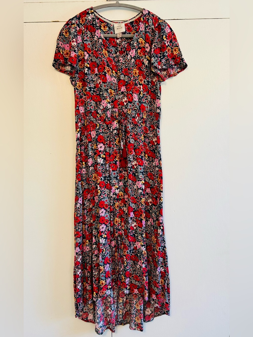 Knox Rose Floral Button-Front Elastic Waist Dress EUC